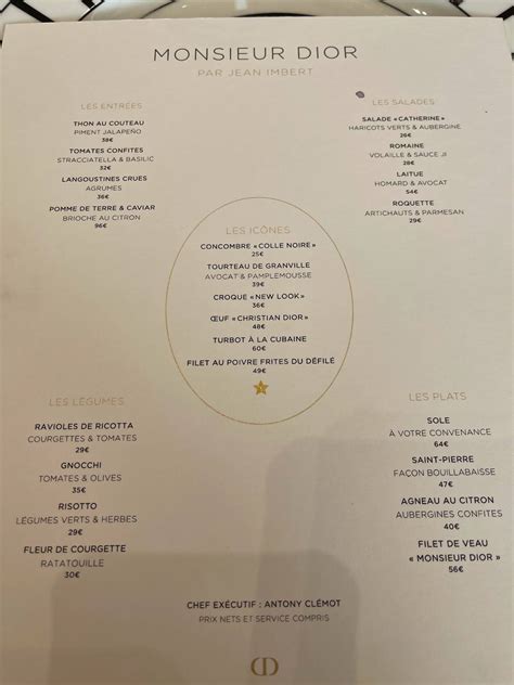 dior café paris menu|cafe dior menu prices.